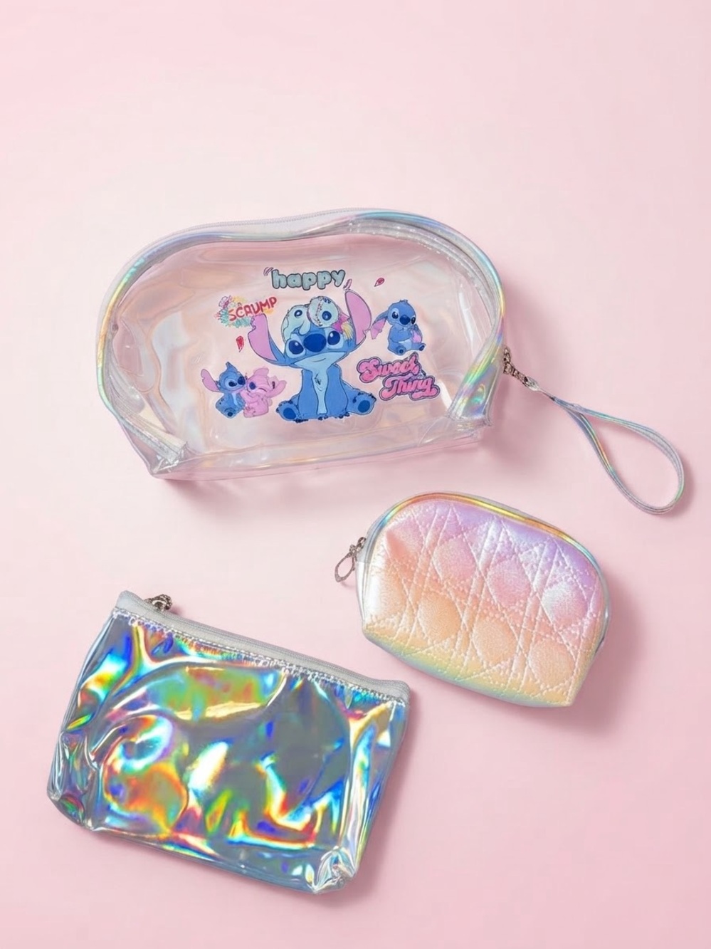Disney Stitch Iridescent Kids Pouch Set - Pink/Blue